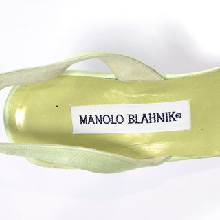 1990s Manolo Blahnik Green Carolyne Slingback Heels w/ Swirls Size 37.5