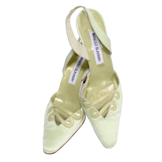 1990s Manolo Blahnik Green Carolyne Slingback Heels w/ Swirls Size 37.5
