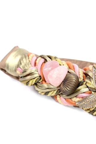 1980s Carolyn Tanner Designs Atlanta Vintage Seashell Starfish Ribbon Belt Pink rocks