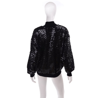 1980s Black sequin bomber jacket zip front