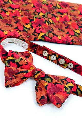 Vintage silk orange and red floral bow tie and matching cummerbund from Dressing Vintage Men's Section