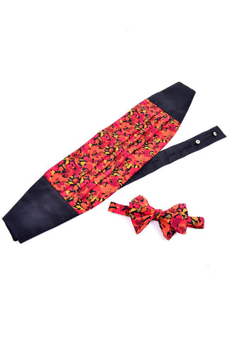 Vintage 1980s silk cummerbund and silk bow tie set