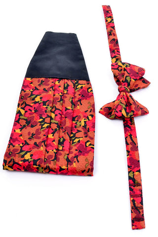 Carrot & Gibbs 1980's vintage red silk bow tie & cummerbund floral set