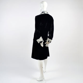 1990s Catherine Bacon Vintage Black Velvet Mohair Evening Coat with Sequins rare