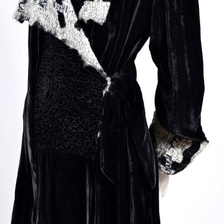 1990s Catherine Bacon Vintage Black Velvet Mohair Evening Coat with Sequins quilted