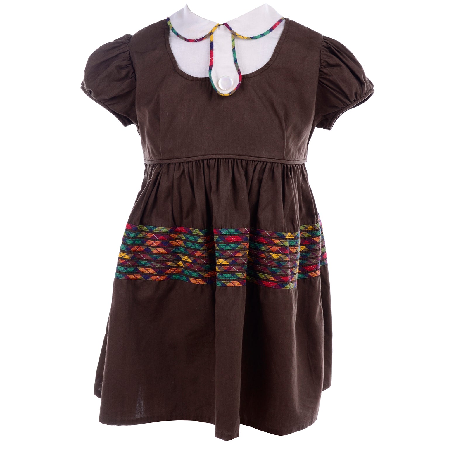 1950s Celeste Vintage Girls Dress in Brown Cotton W Rainbow Plaid Modig 1950s Celeste Vintage Girls Dress in Brown Cotton W Rainbow Plaid Modig