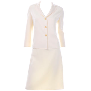 Celine Ivory Cream Vintage 2 pc Skirt and Jacket Suit Size 8