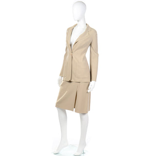 2000s Celine Sand Beige Wool Blend Skirt & Jacket Suit
