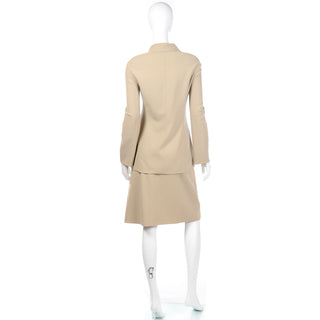 2000s Celine Sand Beige Wool Blend Skirt & Jacket Suit