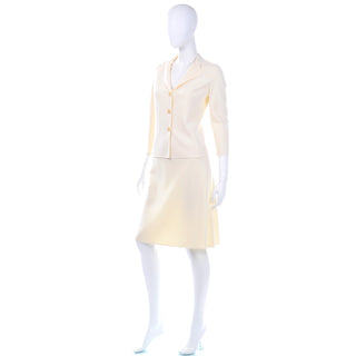 Celine Ivory Cream Vintage 2 pc Skirt and Jacket Suit lightweight wool