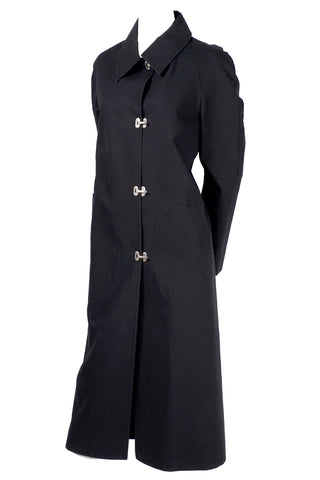 Celine Black Raincoat With Metal Toggle Buckles & Pockets Size 40