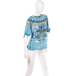 Vintage Blue Beaded Sequin Evening Top Turquoise