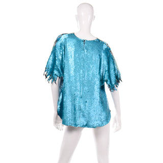 80s loose Vintage Blue Beaded Sequin Evening Top