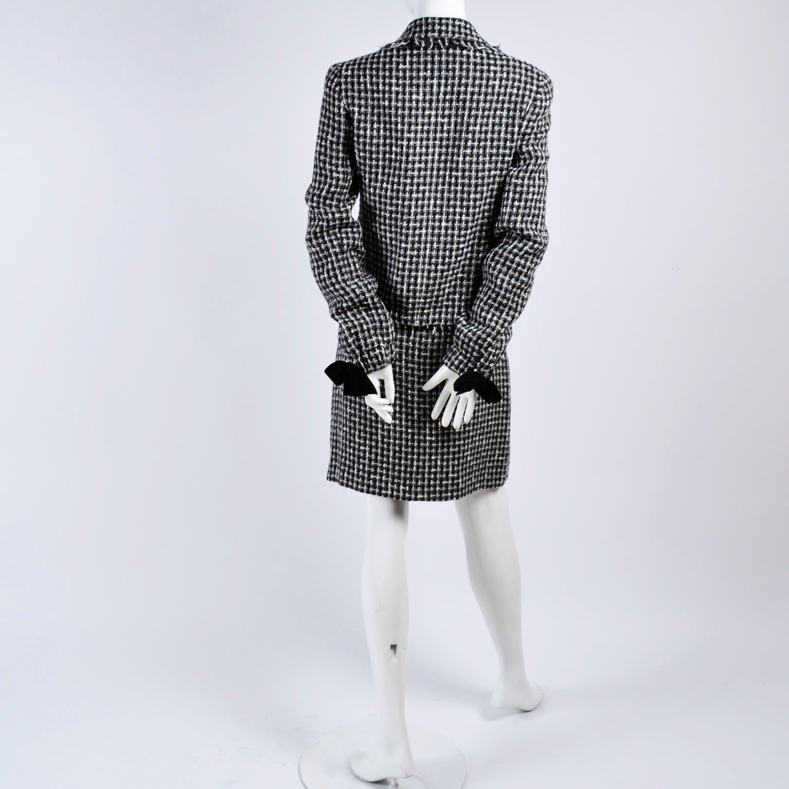 Chanel 2004 Black & White Lesage Tweed Skirt Suit w/ Bow