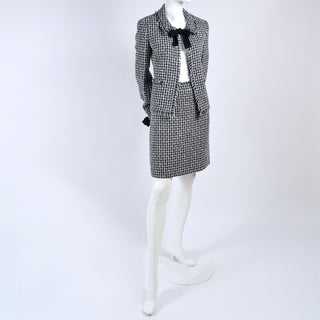 Chanel 2004 Black & White Lesage Tweed Jacket & Skirt w/ Bow - Dressing Vintage