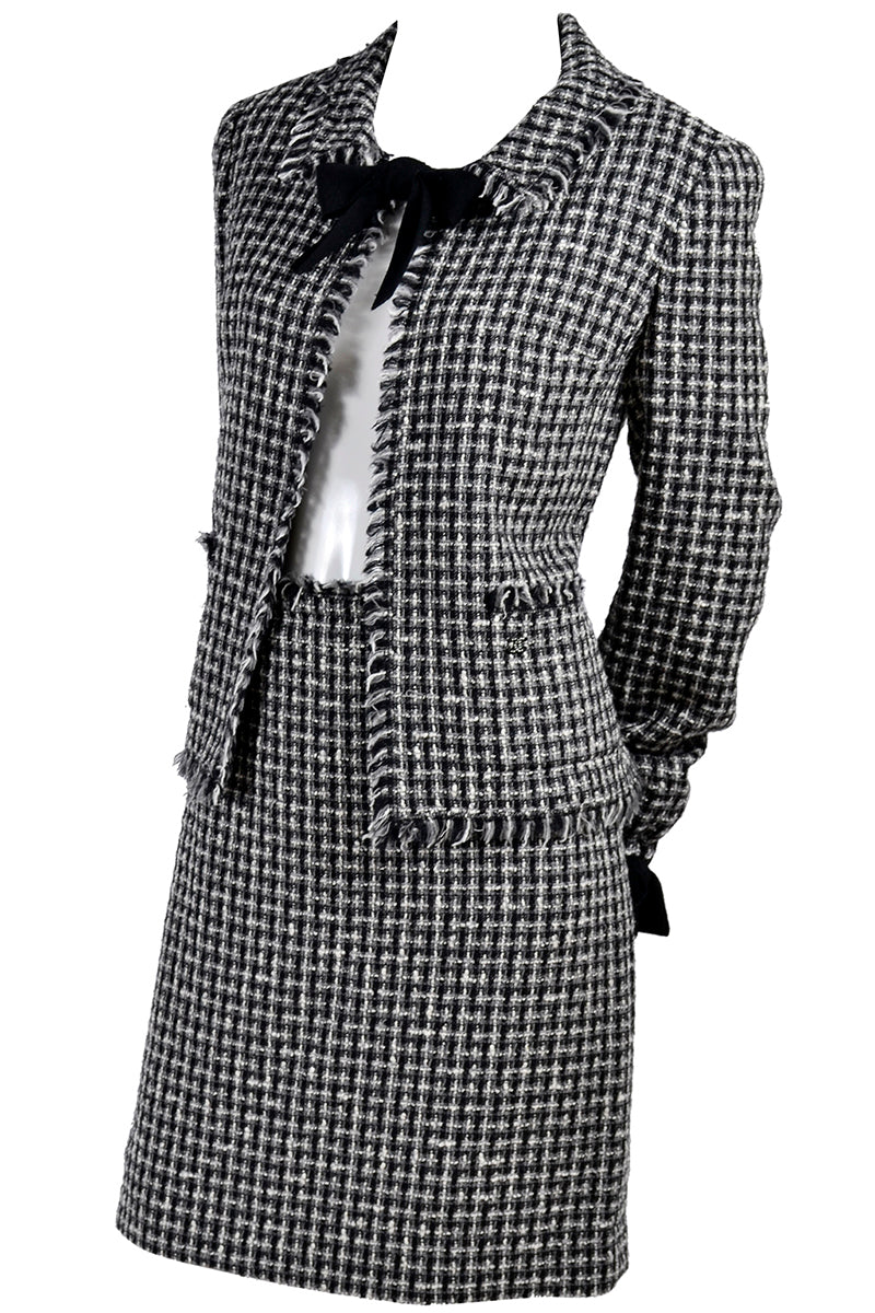 Chanel signature black-white tweed fringed dress