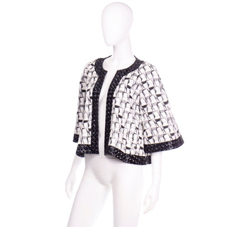 Chanel Documented 2015 Dubai Runway Black & White Abstract Graphic Print Jacket  