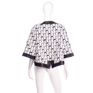 Chanel 2015 Dubai Runway Black & White Abstract Graphic Print Jacket  Raised Trim