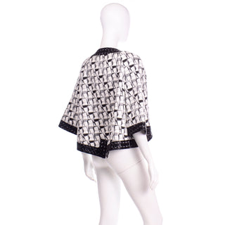 Chanel 2015 Dubai Runway Black & White Abstract Graphic Print Jacket Bell Sleeves