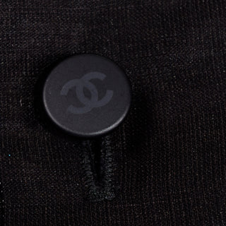 Chanel Metallic Linen Boat Neck Sleeveless Black Top CC Buttons M