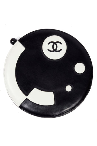 Chanel black and white leather disc handbag