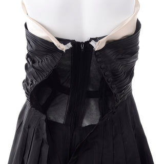 1990's Chanel Black Strapless Tuxedo Style Vintage Gown w Ivory Silk Trim