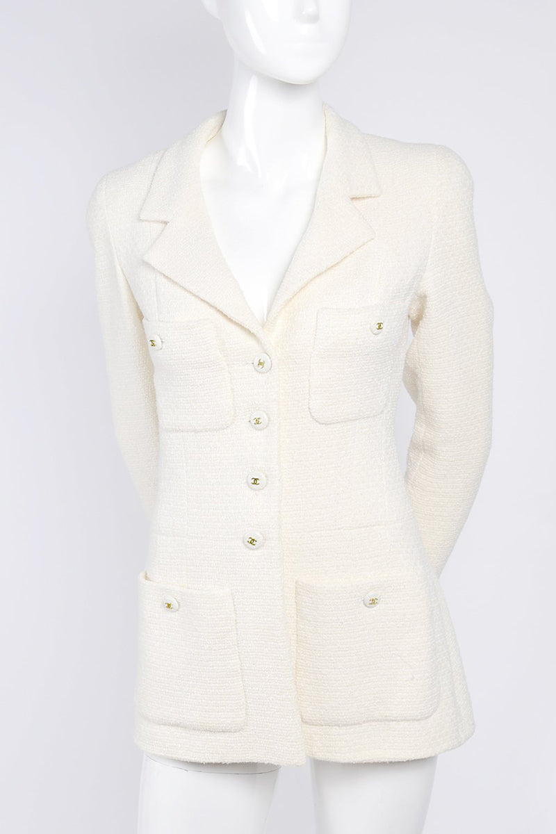 Chanel Blazer in Winter White Wool with CC Logo Buttons