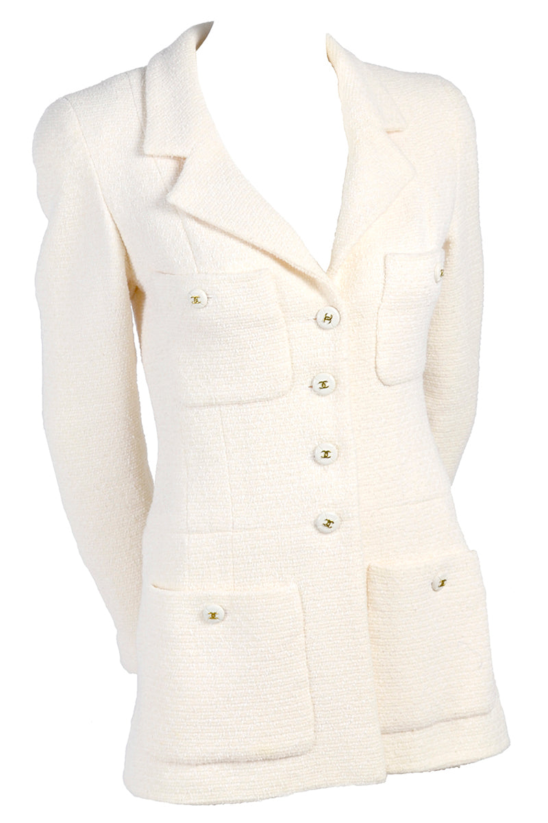 Chanel Creamy White Blazer Jacket with CC Logo Buttons – Modig