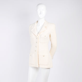 Vintage Chanel Blazer in White Wool w CC Buttons