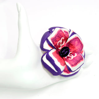 New With Tags Chanel Pink and Purple Camellia Brooch In Original Box with tags