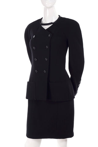 1990s Black wool Chanel skirt suit 