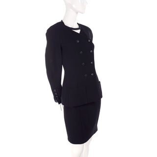 1996 Vintage Chanel Black Wool Skirt Suit w/ Silk Lining