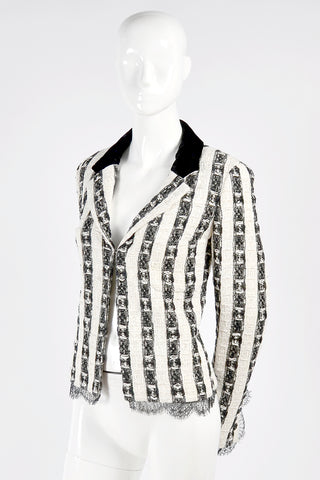 Chanel Black and White Jacket with Velvet collar