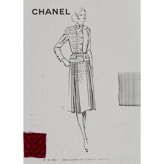 Chanel Haute Couture Vintage 2 Pc Dress Magenta & Black Skirt & Jacket w Belt Original sketch