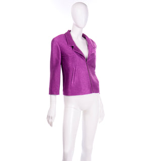 Chanel 2001 Magenta Purple Cropped Jacket asymmetrical zip