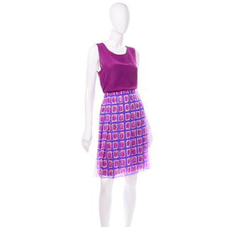 Silk Chiffon CC Chanel 2001 Silk Logo Skirt & Top Purple Magenta Pink