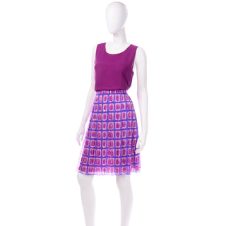 Vintage Chanel 2001 Silk Logo Skirt & Top Purple Magenta Pink Silk Chiffon