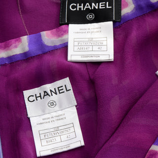 Chanel 2001 Silk Logo Skirt & Top Purple Magenta Pink