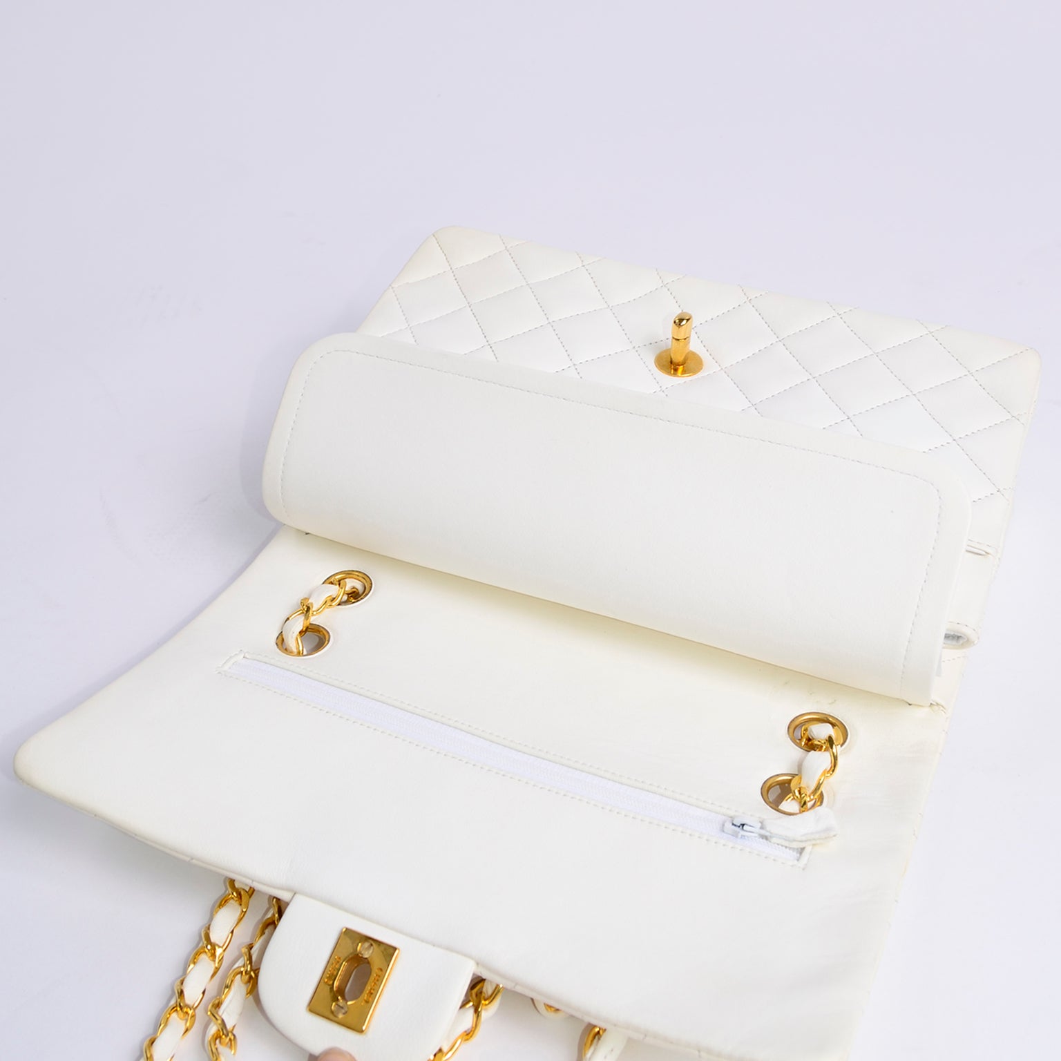 1980s Unused Vintage but New Chanel White Quilted Flap Bag w/ Original Dust  Bag