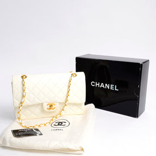 New Never Worn Vintage Chanel Double Flap White Leather Handbag