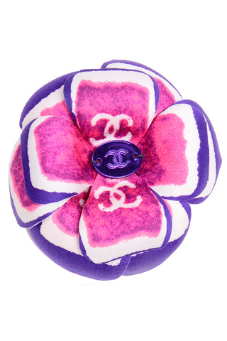 New With Tags Chanel Pink and Purple Camellia Brooch In Original Box