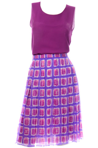Chanel 2001 Silk Logo Skirt & Top Purple Magenta Pink Silk Chiffon CC Monogram