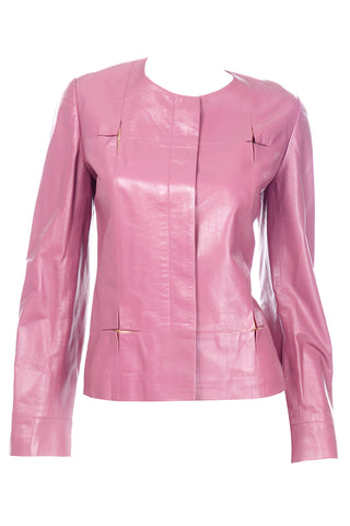 Chanel Vintage Collarless Pink Lambskin Leather Jacket