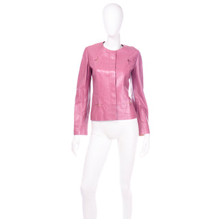Chanel Cruise 2001 Chanel Vintage Collarless Pink Lambskin Leather Jacket