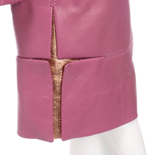 Chanel Vintage Collarless Pink Lambskin Leather Jacket cutouts in rose gold