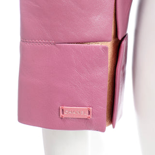 Chanel Vintage Collarless Pink Lambskin Leather Jacket Vintage 2001