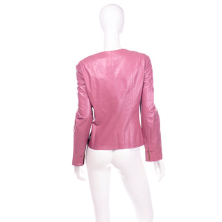 2001 Chanel Vintage Collarless Pink Lambskin Leather Jacket