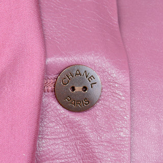 Chanel Vintage Collarless Pink Lambskin Leather Jacket Chanel Paris Buttons
