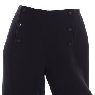 High Waist Wide Leg Chanel Sailor Pants Black Wool Silk Lining