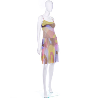 Chanel Vintage Logo CC Abstract Print Pastel Spring Summer Silk Dress